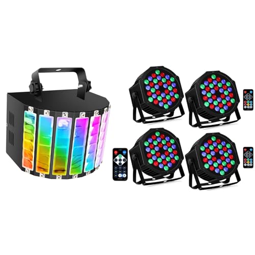 DJ Party Stage Lights – 27W Sound-Activated Derby Beam + 36LEDs RGB Par Lights with DMX & Remote for Party, Wedding, Church, DJ Events