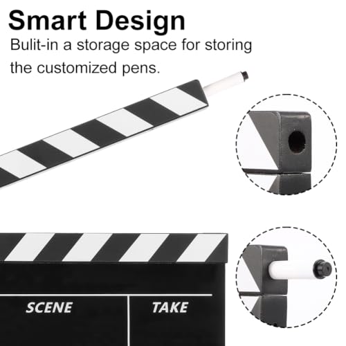Film Slate Clapper Board, Acrylic Black Movie Directors Clapboard | 9.6 x 11.7 In Movie Clapboard Cut Action Scene Prop for Photography and Video Shooting, Comes with Magnetic Eraser and 2 Pens