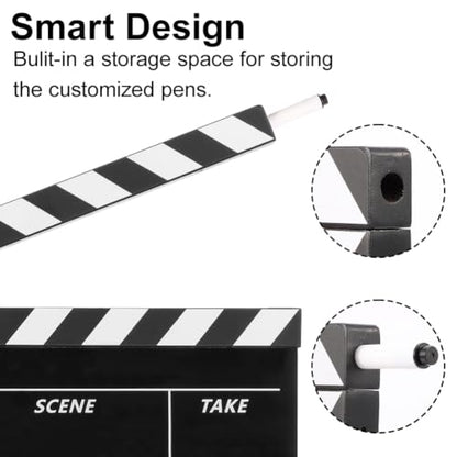 Film Slate Clapper Board, Acrylic Black Movie Directors Clapboard | 9.6 x 11.7 In Movie Clapboard Cut Action Scene Prop for Photography and Video Shooting, Comes with Magnetic Eraser and 2 Pens