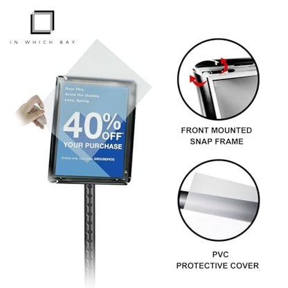 IN WHICH BAY-Adjustable Heavy Duty Poster Sign Holder Stand Floor Sign Stand Aluminum Snap Open Frame for 8.5 x 11 inches both Vertical and Horizontal view Displayed Used for Living and Business(Black)