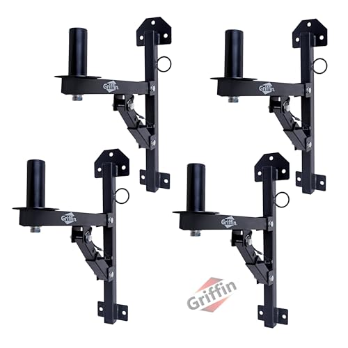 Griffin Wall Mount Brackets for PA Speakers (All-SteelPRO Edition) 4-Pack – Securing Locking Pin & 3 Horizontal Level Tilt Adjustments – DJ On Stage Studio Monitor Stands – Audio Speaker Pole Holder - size: 4 Pack