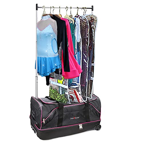 Dance Bag With Garment Rack,Dance Costumes Rolling Garment Bags For Travel,Garment Duffle Bag For Dance Competition, Wheeled Drop-Bottom Upright Luggage Closet Suitcase (28inch-Pink) - color: 28inch-Pink