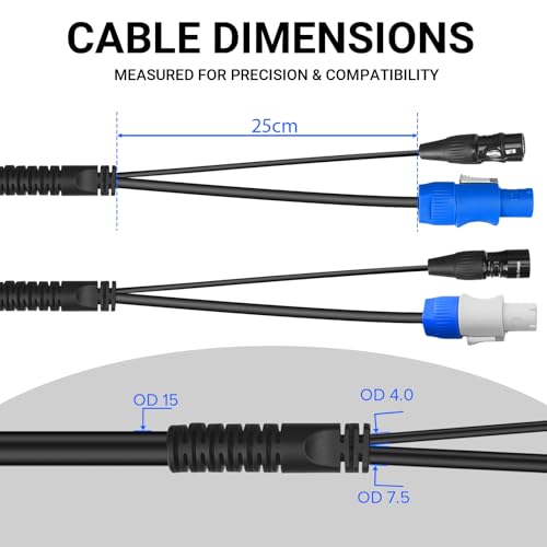 SMALL-EYE 3 Pin DMX Power Control Combo Link Cables 10 ft 2-Pack | Power and DMX in One Cable, 116Ω Optimized Impedance, Fixture Linking, Faster Setup - size: 10 feet -2 Packs