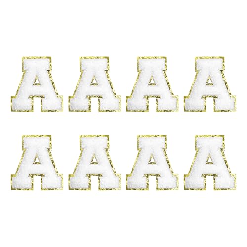 MECCANIXITY Chenille Letter Patches 2.2" Self Adhesive Letter A Stick on Embroidered Patch Sew on Letter Stickers Applique for Repairing Clothing Jeans Shoes Hats DIY(White, Pack of 8) - style: Letter A