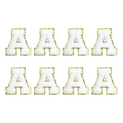 MECCANIXITY Chenille Letter Patches 2.2" Self Adhesive Letter A Stick on Embroidered Patch Sew on Letter Stickers Applique for Repairing Clothing Jeans Shoes Hats DIY(White, Pack of 8) - style: Letter A