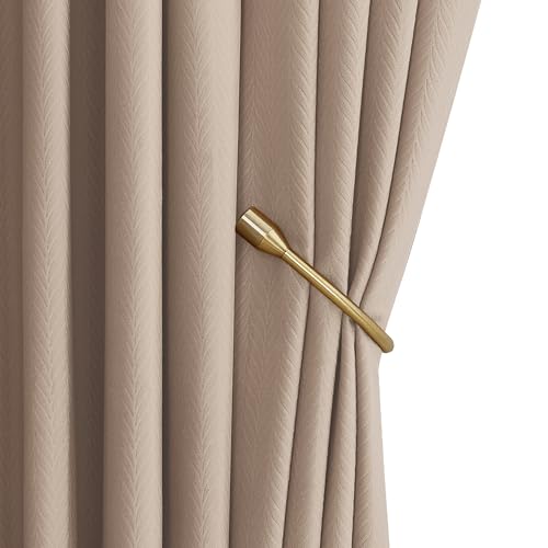 RYB HOME Velvet Curtains 84 inches Long, Blush Pink Back Tab & Rod Pocket Leaves Printed Curtain & Drapes for Living Room Bedroom, W52 x L84 inches, Champagne, 2 Panels - color: *Champagne, size: 52"W x 84"L (Pack of 2)