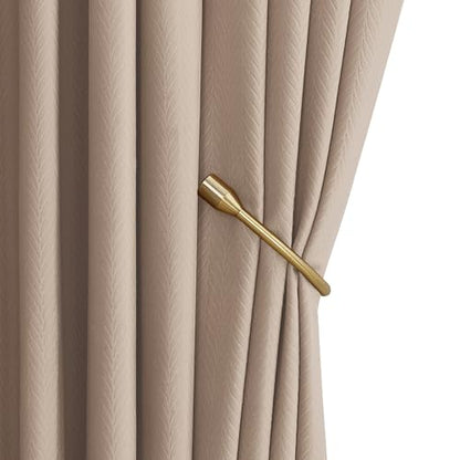 RYB HOME Velvet Curtains 84 inches Long, Blush Pink Back Tab & Rod Pocket Leaves Printed Curtain & Drapes for Living Room Bedroom, W52 x L84 inches, Champagne, 2 Panels - color: *Champagne, size: 52"W x 84"L (Pack of 2)