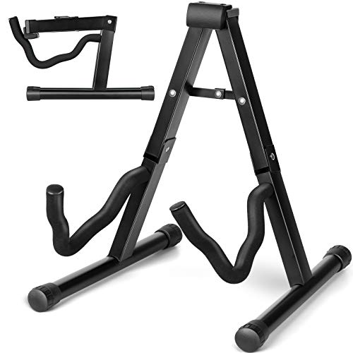 CAHAYA Folding A-Frame Guitar Stand Metal Stand Universal for All Guitars | Portable for Acoustic Classical Electric Guitars Bass Banjo Padded Foam Arms Non-slip Rubber Feet to Protect Instruments