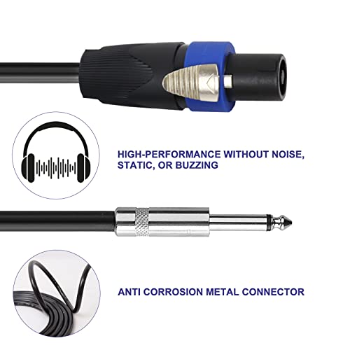 HBU 20 Feet Pack of 1 Speakon to 1/4" Cable - 1pc 20 Ft. Speak-On Male to 6.35mm TS Male Wire for Speaker, Loudspeaker, Audio Amplifier, Mixer - Heavy Duty Shielded Core with Twist Lock