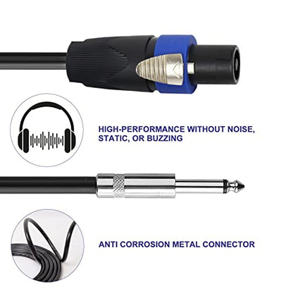 HBU 20 Feet Pack of 1 Speakon to 1/4" Cable - 1pc 20 Ft. Speak-On Male to 6.35mm TS Male Wire for Speaker, Loudspeaker, Audio Amplifier, Mixer - Heavy Duty Shielded Core with Twist Lock