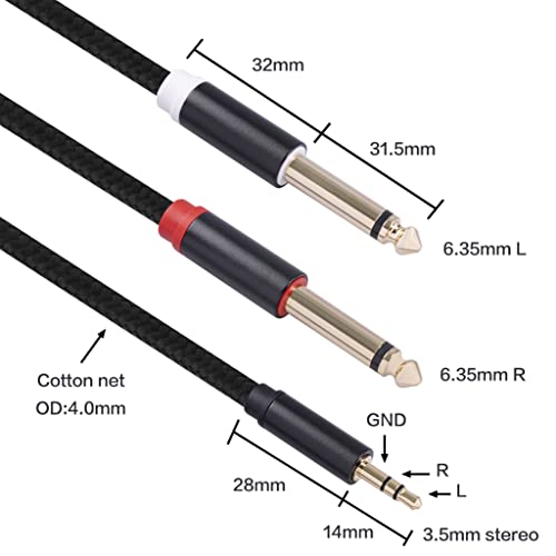2Pack 10Ft 3.5mm 1/8" TRS to Dual 6.35mm 1/4" TS Mono Stereo Y-Cable Splitter Cord for Smartphone, Computer, CD Player, Speakers and Home Systems Amplifier - size: 10FT/2Pack