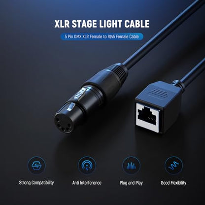 Neewer 5 Pin DMX XLR Female to RJ45 Female Cable, 2 Pack RJ45 to 5 Pin XLR Adapter Connector ONLY for TL60/TL90C/TL120C RGB Tube Light Wand and DMX512 Console Lighting Controller, 1ft/35cm, NC007 - style: 5 Pin Female to Female Cable
