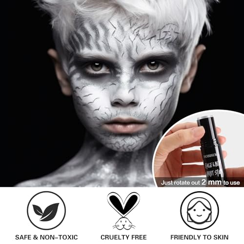 BOBISUKA Metallic Silver Face Paint Stick, Highly Pigmented Full Coverage Washable Cream Face & Body Paint for Halloween Skull Goth Robot Galaxy Cosplay SFX, Sports Eye Black Looks & Costume Party - color: Silver