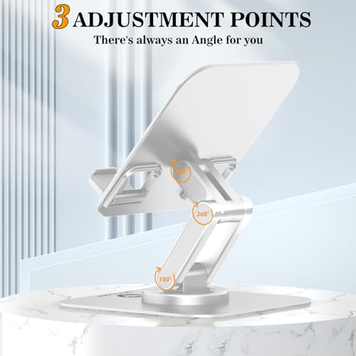 OCYCLONE iPad Stand, 360° Rotating Adjustable Foldable iPad Tablet Stand Holder for Desk Compatible with Kindle Tablet iPad 4" - 15.6" Portable Monitor Stand, White - color: White