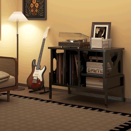 Record Player Stand with Storage,Vinyl Record Storage,Record Stand,Holder Up to 200 Albums Mid-Century Large Record Player Table End Table for Bedroom & Living Room - size: 21.65"*27.56"*14.96"