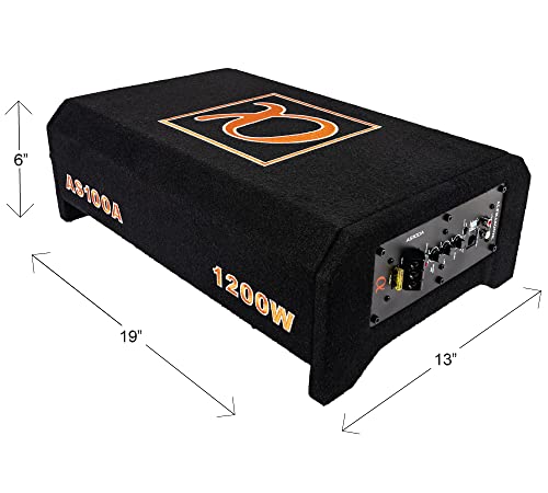 Alphasonik AS100A 10" 1200 Watts with a Built-in Amplifier Down-Firing Shallow Mount Enclosed for Tight Spaces in Cars and Trucks, Slim Thin Loaded Subwoofer Air Tight Sealed Bass Enclosure - size: 10 Inch - 1200 Watts Active
