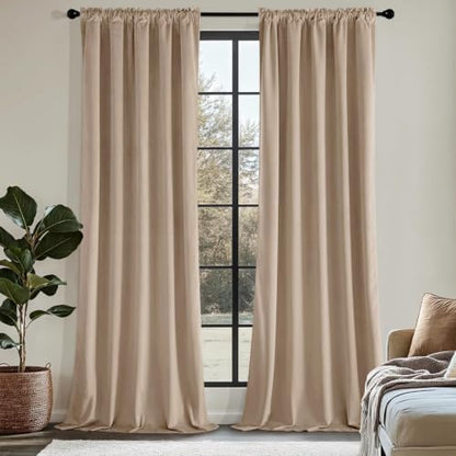MIULEE Camel Beige Velvet Curtains 84 Inch Long 2 Panels, W40 x L84 | Luxury Super Soft, Thermal Insulated, Room Darkening Drapes, Rod Pocket Design, Window Curtains for Bedroom Living Room - color: Camel Beige, size: 40"W x 84"L (Pack of 2)