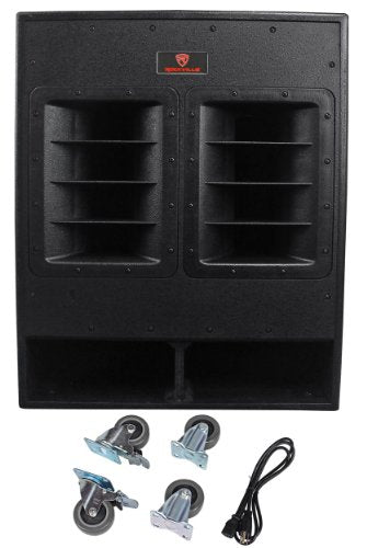 Rockville RBG18FA 18" Powered Folded Horn PA/DJ Subwoofer Bundle with Riser | 3000W Peak / 750W RMS, XLR/TRS Inputs, XLR Thru/High Pass Outputs, Variable Low Pass, ISO 12-18 Isolation Platform, 3-items
