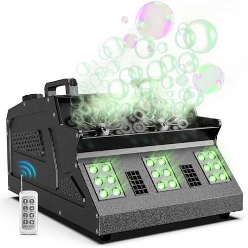 2000W Fog Machine, 3 in 1 Fog Bubble Machine with 2 Bubble Fans, 18 RGB LED Lights Smoke Bubble ALL IN ONE Fog Machine, Bubble Machine for Halloween Party Wedding Birthday - color: 1 PACK