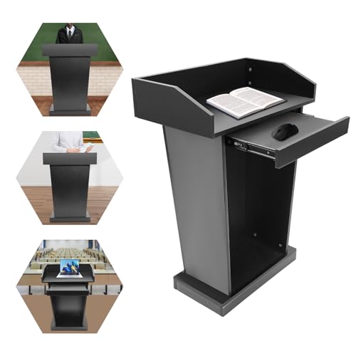 Free Standing Wooden Lectern Podium, Classic Black Presentation Stand for Church Services, Classroom Lectures, and Business Conferences, Portable Desktop Design, 27.5”W x 37.5”H