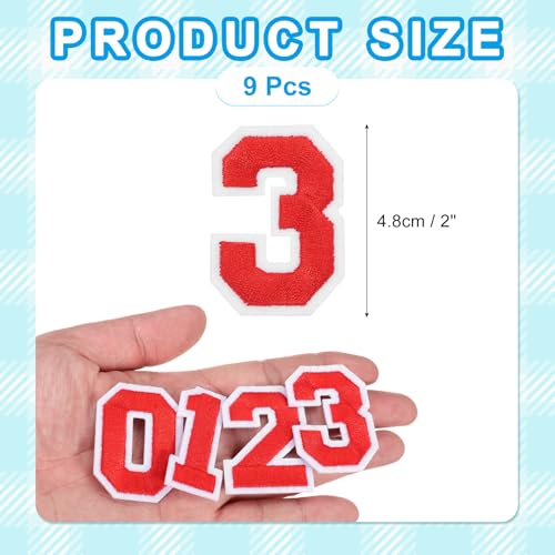 MECCANIXITY Iron on Number Patches 2" Number 3 Iron on Embroidered Patch Sew on Letter Stickers Applique for Repairing Clothing Jeans Shoes Hats DIY(Red, Pack of 9) - style: Number 3