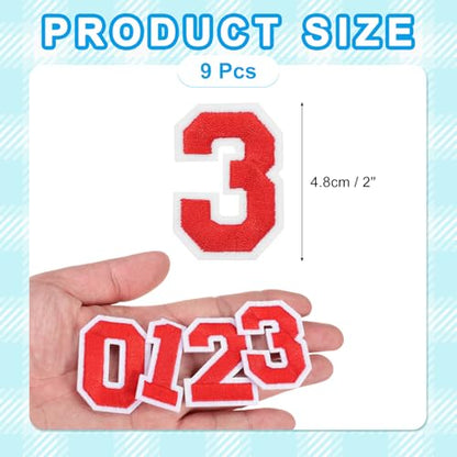 MECCANIXITY Iron on Number Patches 2" Number 3 Iron on Embroidered Patch Sew on Letter Stickers Applique for Repairing Clothing Jeans Shoes Hats DIY(Red, Pack of 9) - style: Number 3