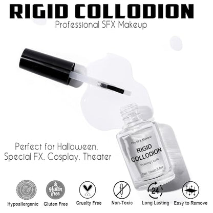 CCbeauty Rigid Collodion and Remover Kit, Professional Fake Scar FX Makeup, 15ml Scarring Liquid & 50ml Remover Combo, Special Effects SFX Makeup Kit, Scar Liquid For Halloween Costume, Stage, Theater