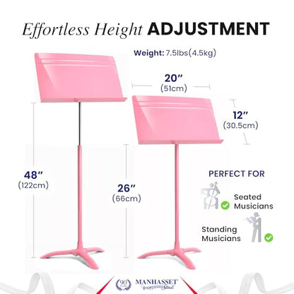 Manhasset Music Stand For Sheet Music - 48 Symphony Model Glossy Pink - 4801PNK - Long Lasting, Durable Manhasset Stand - Adjustable Height - 20" by 12 - color: Pink, Glossy, size: Pack of 1