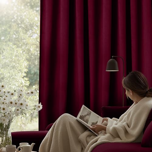 SimpleHome Red Velvet Curtains 84 Inches for Living Room Rod Pocket | Luxury Blackout Velvet Curtains,Thermal Insulated 2 Panels Room Darkening Drapes,Velvet Bedroom Curtains,W52 x L84,2 Panels - color: Red, size: 52"W x 84"L (Pack of 2)