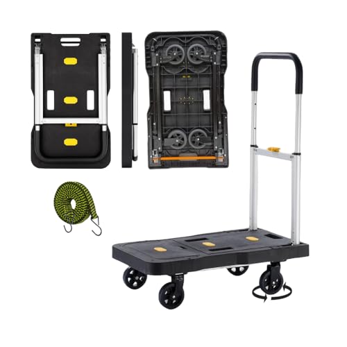 Upgrade Heavy Duty Folding Dolly Cart with Wheels, 330Lb Portable Push Cart, Adjustable Handle for Luggage, Moving, Travel, Shopping & Office Use - color: Silver Handle