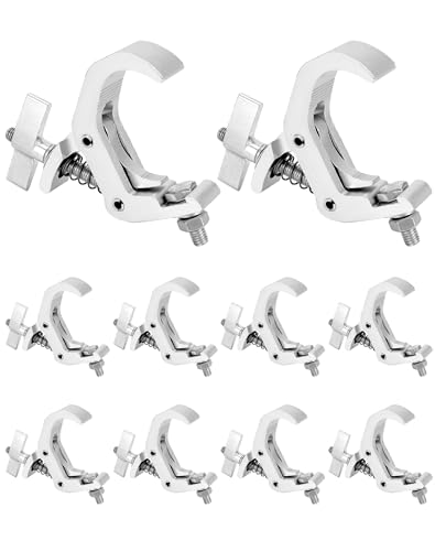 QWORK Aluminum Stage Light Truss Clamp 10 Pack, 1.18" to 1.97" Fit, 330lb Load for DJ Booth, Theatrical Rig & Event Setup