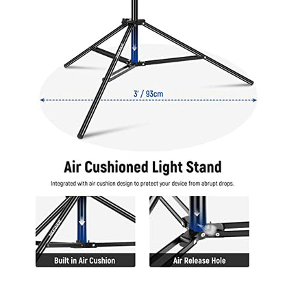 NEEWER Air Cushioned Aluminum Light Stand, 9.8ft/3m Adjustable Photography Stand with Boom Arm, Counterweight, Sandbag, 1/4" Screw for Softbox, Studio Flash, Umbrella, Ring Light, Max Load 5kg - size: 300cm w/Boom Arm