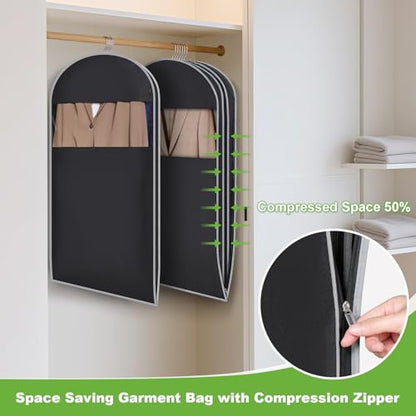 KEEGH Compression Garment Bags, Large Hanging Garment Bag 40 In, 2 PCS | Self Compression Zipper, Large Capacity, Clear Window, 8 In Gusset, Premium Suit Bags for Shirts, Suits, Dresses - size: 40"-2PCS