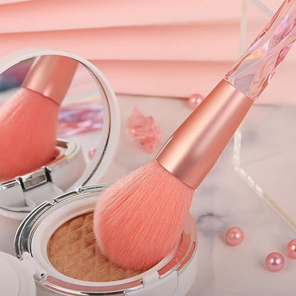 Kingtree Makeup Brushes, 10PCS Pink Crystal Makeup Brush Set Premium Synthetic Foundation Powder Concealer Eyeshadow Makeup Brush Kit, Professional Make Up Brush Set for Girls and Ladies - color: Pink
