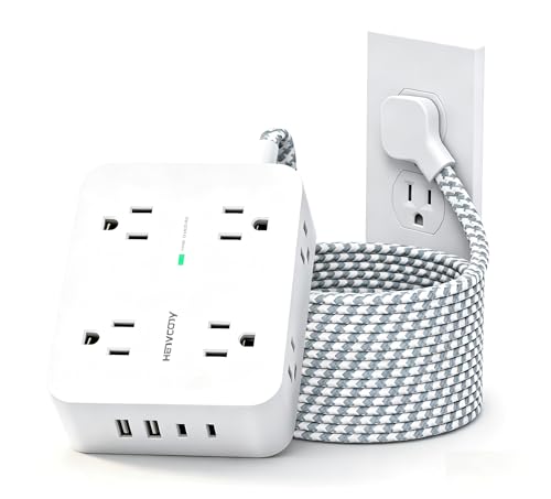 HANYCONY Ultra-Thin Flat Plug Extension Cord, 8-Outlet Surge Protector 5Ft | 1080J Multi Plug Power Strip with 4 USB C, Widely Spaced Outlets Braided Extension Cable, Desktop Charging Station for Dorm - size: 5Ft, style: Braided Cord