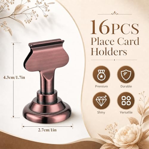 ERYTLLY 16 PK Place Card Holders 1.7 inches Table Card Holder Steel Card Holders for Weddings,Birthdays,Photos, Memo Notes, Restaurants (Antique Copper) - color: Antique Copper
