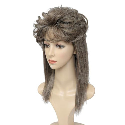 Adequate Women's Mullet Wig 80s 90s Costumes Fancy Party wig Joe Dirt Emo Halloween Cosplay Wigs (light brown) - color: B-Light Brown