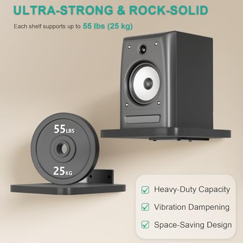 WALI Surround Sound Speaker Wall Mount, 1 Pair Heavy Duty Floating Shelf - color: Black, size: 7.87" x 7.87"