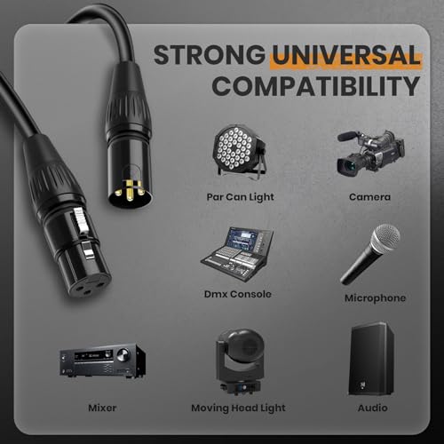 DMX Cable 50ft 2 Pack, Flexible 3 Pin Gold-Plated XLR Cables Wire - size: 50 feet - 2 pack