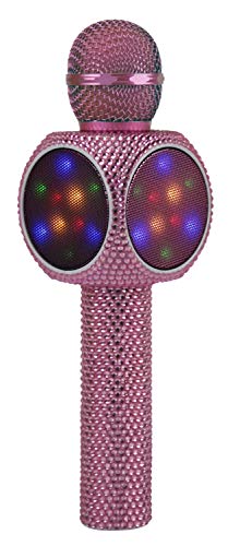 Sing-Along Bling Bluetooth Karaoke Microphone with LED for Karaoke Speaker | Rechargeable Bedazzled Microphone, Wireless Karaoke Microphone with LED Lights, SD Card Slot, Skip Tracks - Confetti Bling - color: Pink Bling