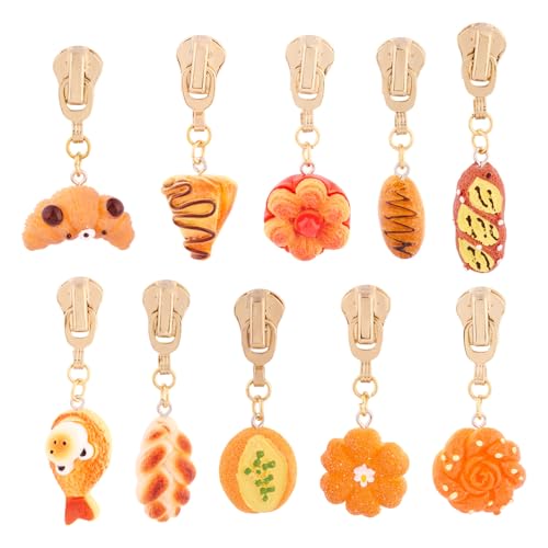 Sparkeads 10Pcs Bread Alloy Resin Zipper Replacement Slider,Cute Zippers Sliders for Sewing,Metal Zipper Pull Replacement for DIY Tailor Craft Bag Luggage Clothing Wallet Costume Jacket Supplies-Food - style: Food