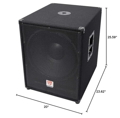 Rockville PBG18 Bundle: 18" 2000W Peak/1000W RMS Passive 8-Ohm Pro Audio Subwoofer with MDF Cabinet, WH4 3" Locking Swivel Steel Caster Wheels for PA Speakers and Subwoofers, 2-Items
