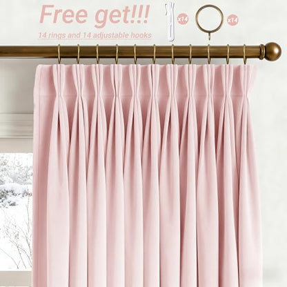 Baby Pink Velvet Curtains 80 Inches Wide for Nursery Kids Girls Bedroom Light Reducing Privacy Protect Window Drapes Thermal Insulated Pinch Pleat Drapes with Hooks 80x84 1 Panel - color: Baby Pink, size: 80"W x 84"L (Pack of 1)