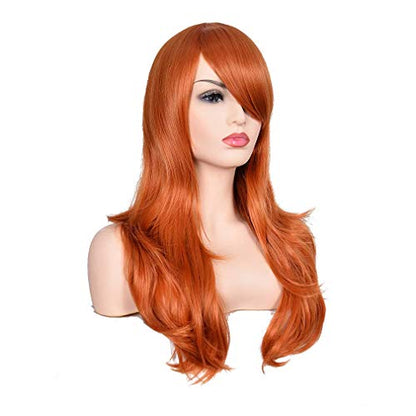 23" Women Long Wig Big Wavy Heat Resistant Synthetic Straight Hair with Bangs for Cosplay Costume Halloween Party (2735# Ginger Orange) - color: orange