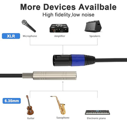 1/4“(6.35 mm) Female to XLR Male 3-Pin Socket Audio Cord, 6.6 Foot, 2 Packs, 6.35mm TRS/TS to XLR Jack Male Adapter, High-Purity 4N OFC Conductors, for Audio Electronic Devices - size: 6.6 foot, style: 1/4 female to XLR male
