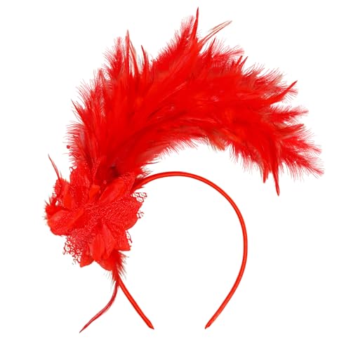Loieryk Feathers Fascinator Headband 1920s Queen Headpiece Fascinators Hats for Women Tea Party Flower Headpiece - color: Red