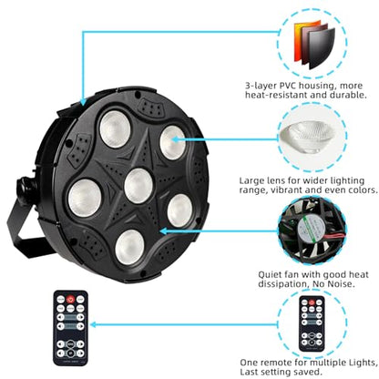 LED Par Lights, Super Bright 6x8W RGBW Par Can Light Slim Uplights Stage Wash Lights with Remote & DMX Control, DJ Event Lighting for Wedding Party Church Club Stage Lighting