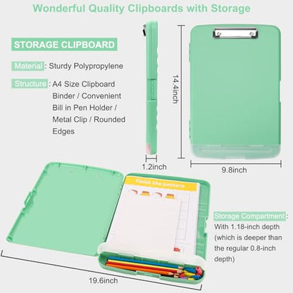Clipboard with Storage, A4 Binder Nursing Clipboards with Pen Holder, Heavy Duty Storage Clipboards with Low Profile Clip, Clipboard Folder Side-Opening, Smooth Writing Clip Board (Light Green) - color: Light Green