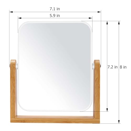 LFOYOU Vanity Makeup Mirror with Natural Bamboo Stand, Double Sided 360 Degree Swivel Magnifying Mirror, Tabletop Magnified Make up Mirror for Bathroom or Bedroom 8 Inch - size: 8"L x 7.1"W