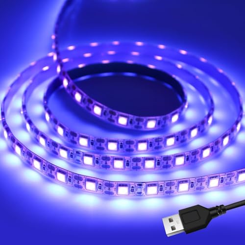 iNextStation UV Black Led Strip Lights 6.56FT 395nm-405nm 5V USB Waterproof | SMD5050 UV Black Light Suitable for DIY 3D Print Curing, Flexible LED Tape Lights for UV Poster, UV Body Paint, Party Decor